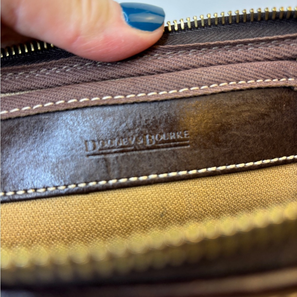 Dooney & Bourke Monogram Canvas Shoulder Bag Brown Leather Trim Tassel Beige - Picture 10 of 16